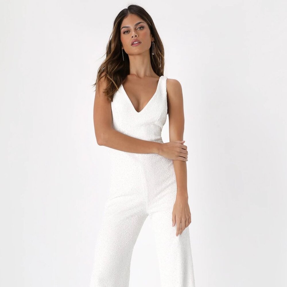 Lulu's white sequin Jump suit.